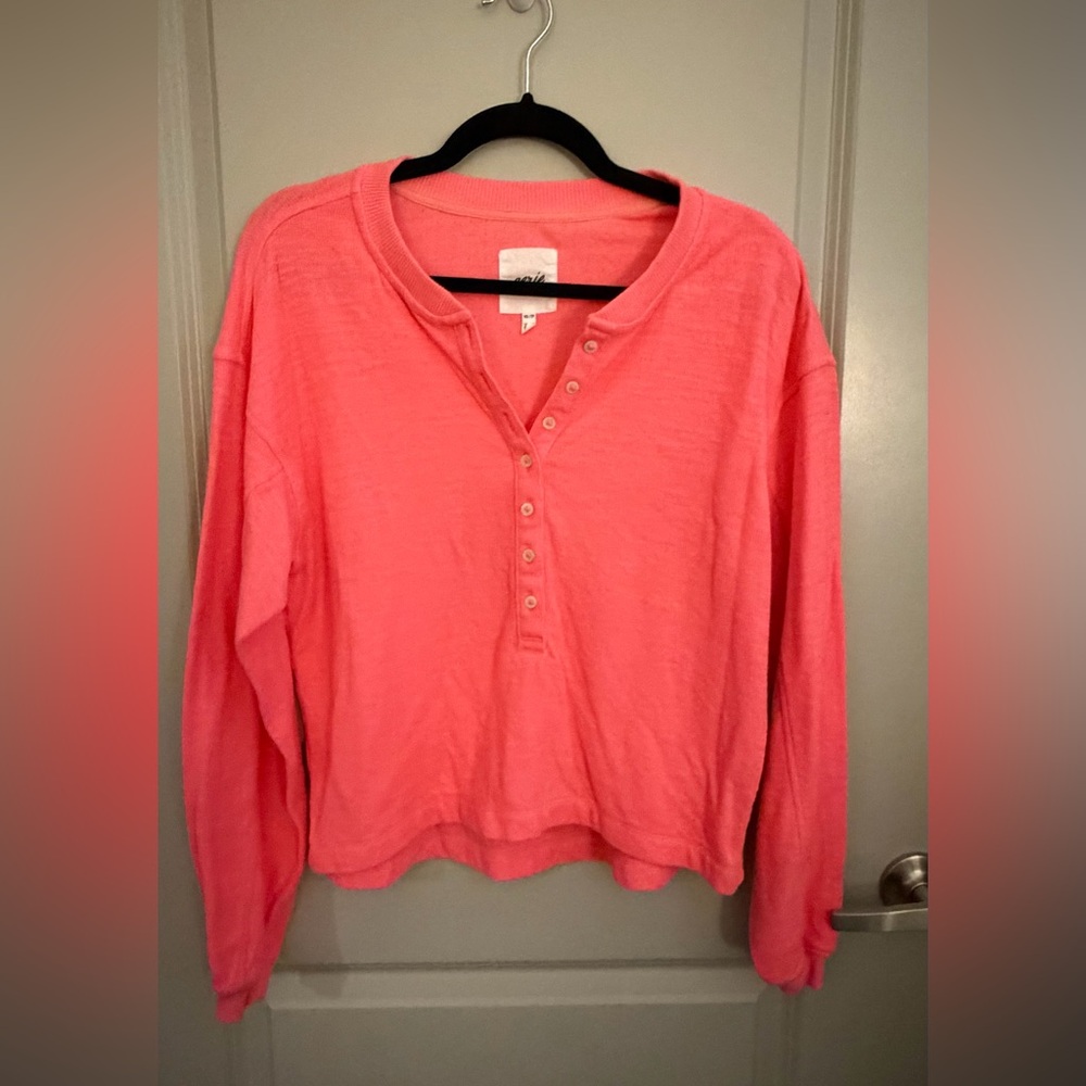 Aerie Neon Pink Henley Top | Size XS - Picture 1 of 3